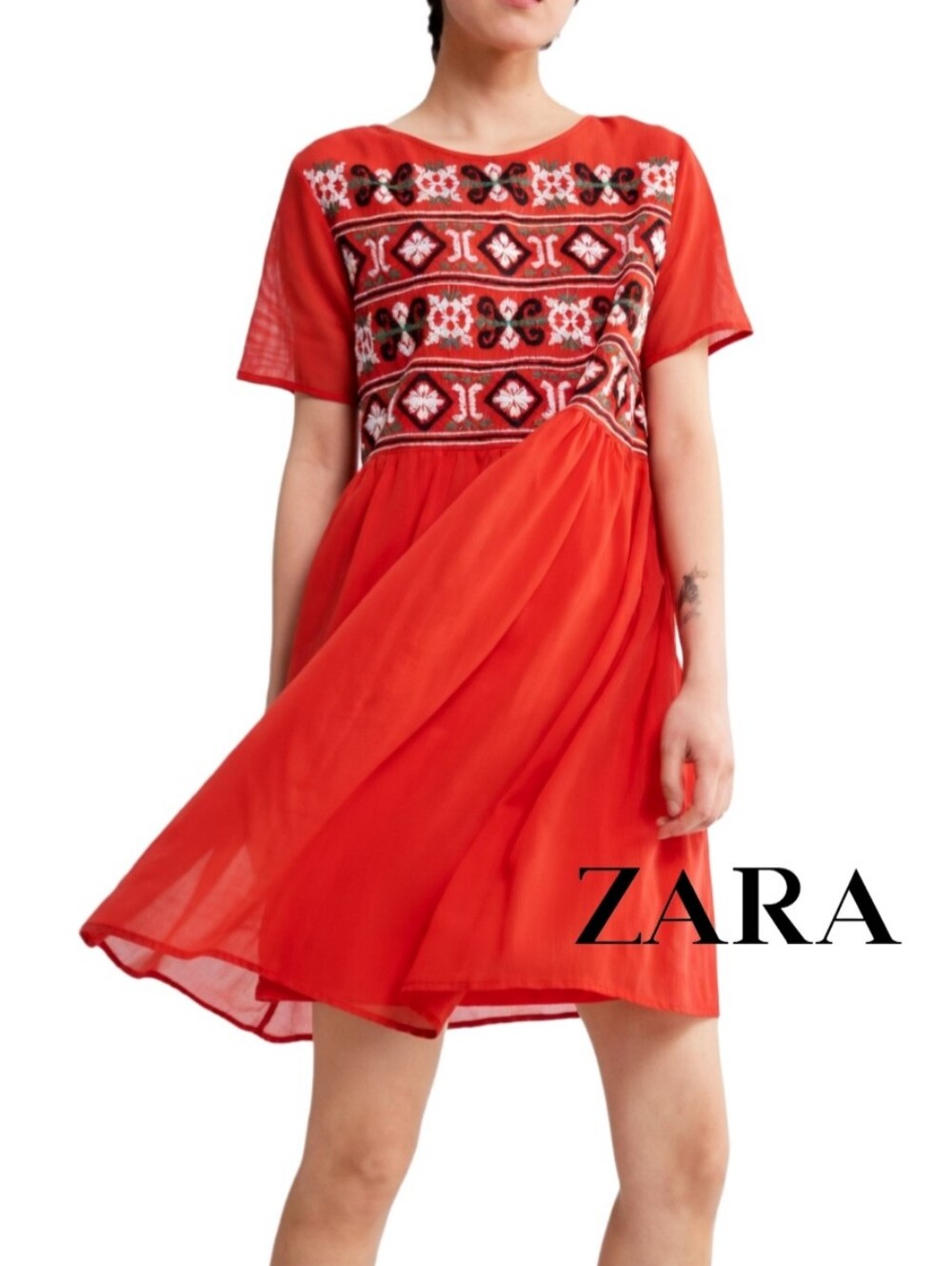 Zara Embroidered Mesh with Slip Dress Mini
